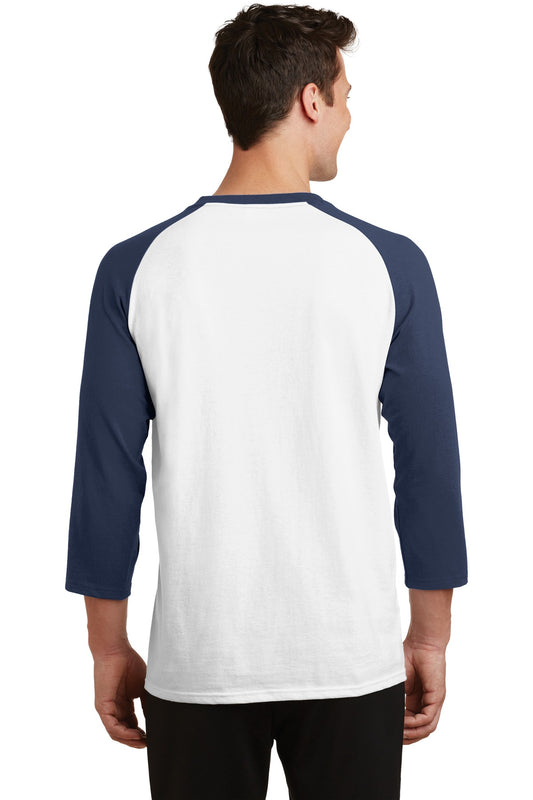 Port & Company Core Blend 3/4-Sleeve Raglan Tee. PC55RS White/ Navy