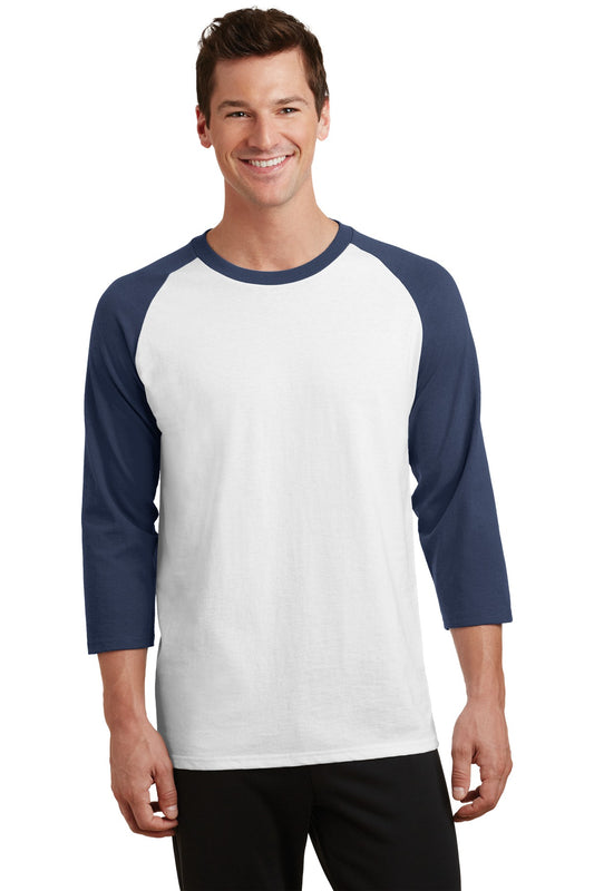 Port & Company Core Blend 3/4-Sleeve Raglan Tee. PC55RS White/ Navy