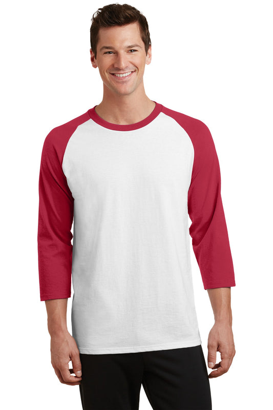 Port & Company Core Blend 3/4-Sleeve Raglan Tee. PC55RS White/ Red
