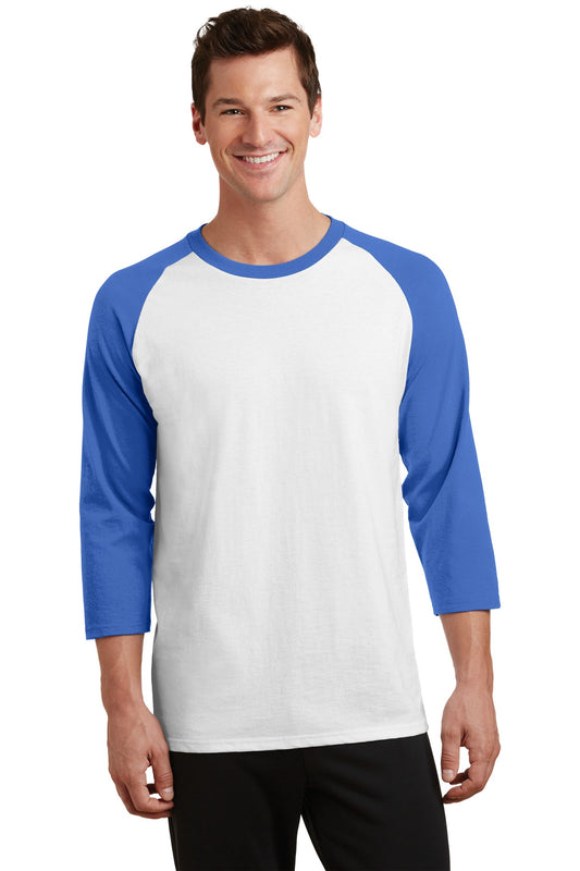 Port & Company Core Blend 3/4-Sleeve Raglan Tee. PC55RS White/ Royal