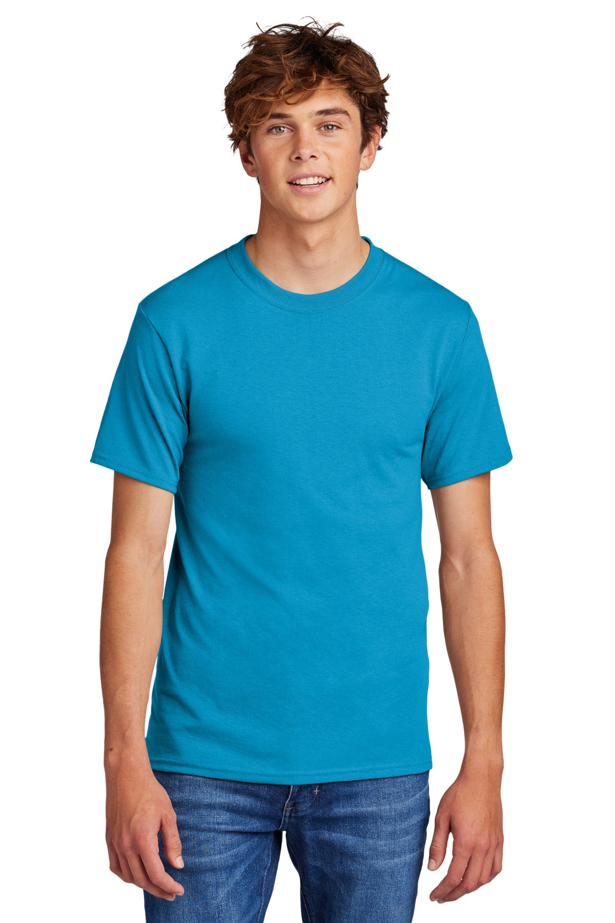 Port & Company Core Blend Tee.  PC55 Neon Blue