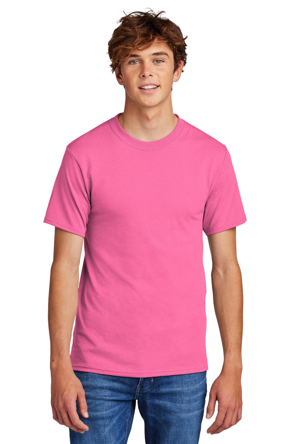 Port & Company Core Blend Tee.  PC55 Neon Pink