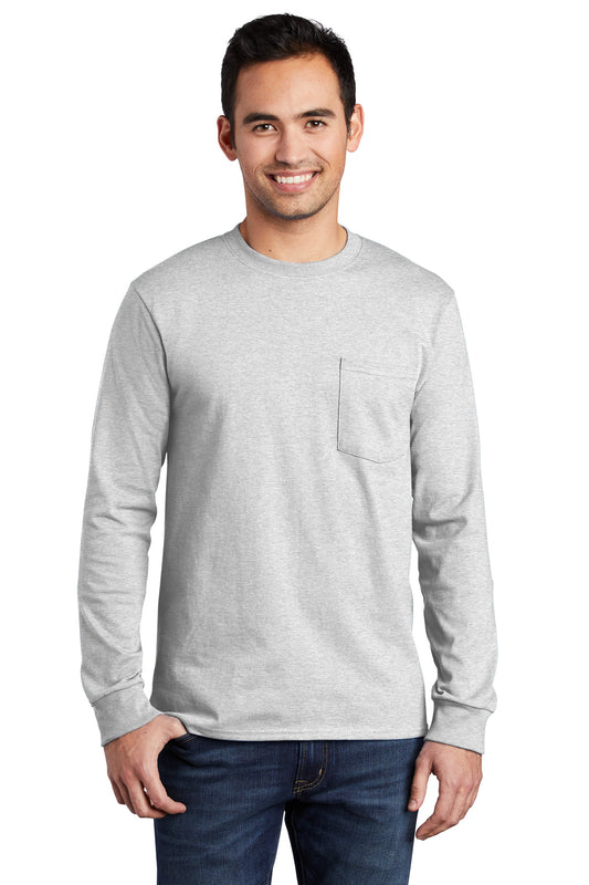 Port & Company Tall Long Sleeve Essential Pocket Tee. PC61LSPT Ash Tall