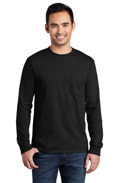 Port & Company Tall Long Sleeve Essential Pocket Tee. PC61LSPT Jet Black Tall