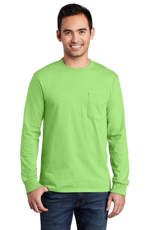 Port & Company Tall Long Sleeve Essential Pocket Tee. PC61LSPT Lime Tall