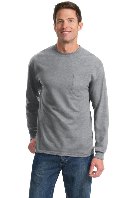 Port & Company Long Sleeve Essential Pocket Tee.  PC61LSP Athletic Heather