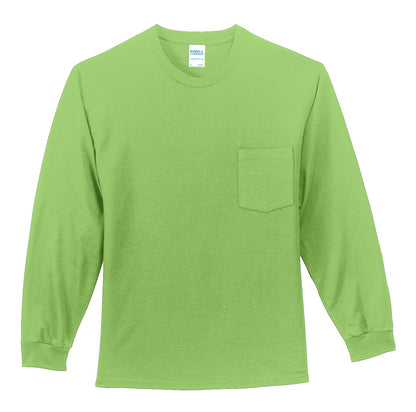 Port & Company Long Sleeve Essential Pocket Tee.  PC61LSP Lime