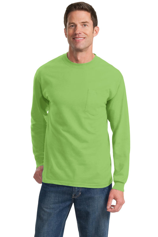 Port & Company Long Sleeve Essential Pocket Tee.  PC61LSP Lime