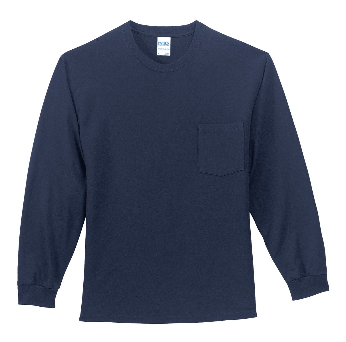 Port & Company Tall Long Sleeve Essential Pocket Tee. PC61LSPT Navy Tall