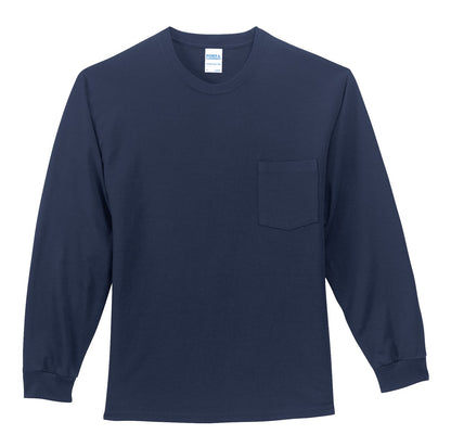 Port & Company Tall Long Sleeve Essential Pocket Tee. PC61LSPT Navy Tall
