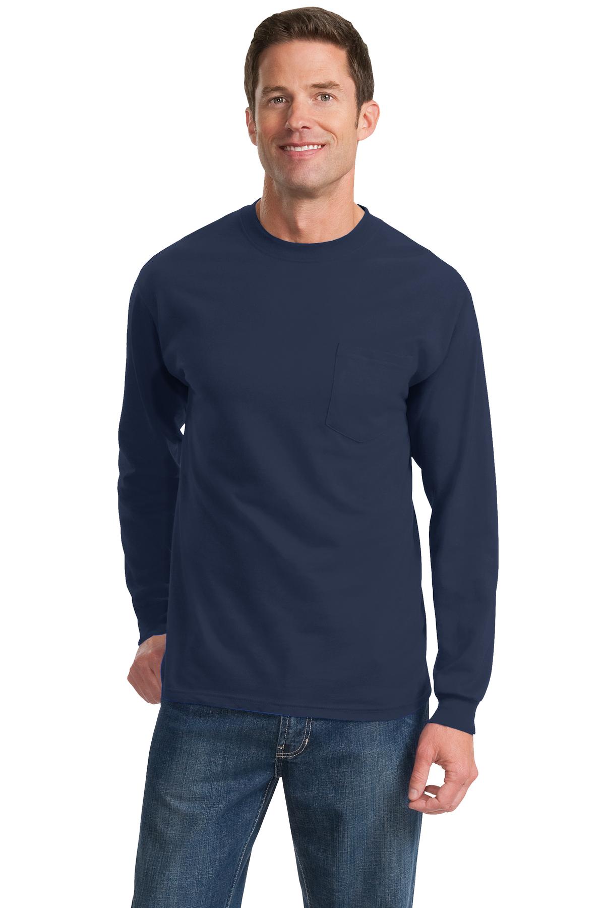 Port & Company Long Sleeve Essential Pocket Tee.  PC61LSP Navy