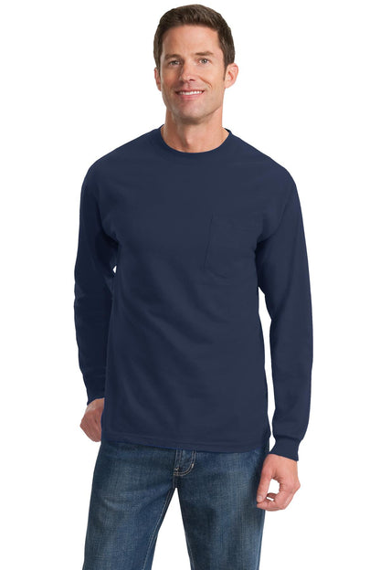 Port & Company Long Sleeve Essential Pocket Tee.  PC61LSP Navy