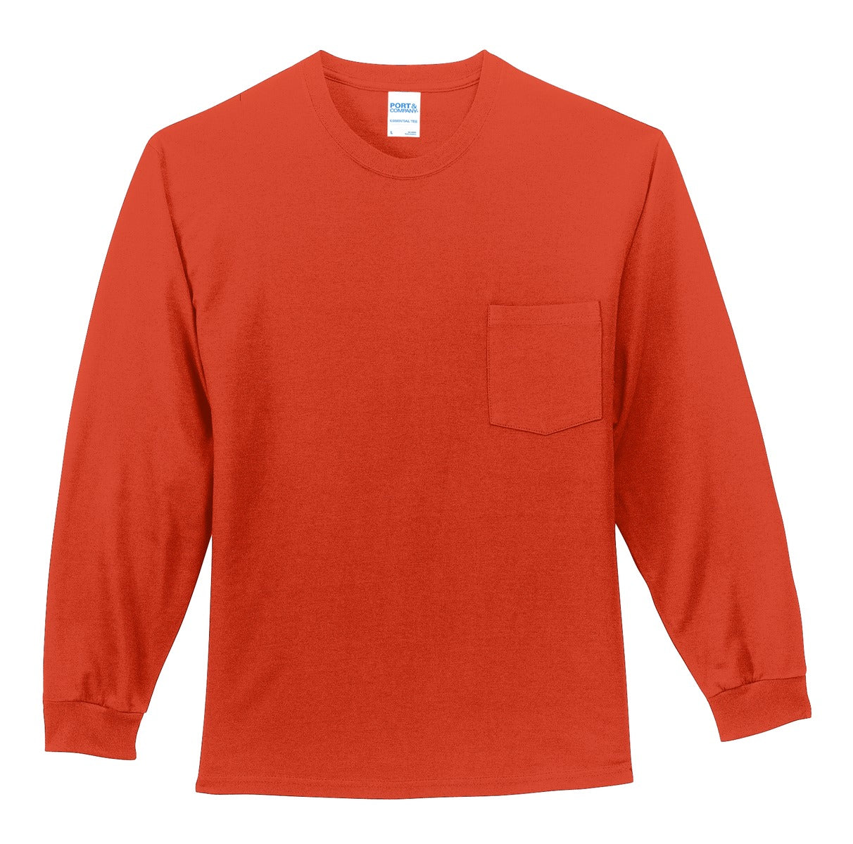 Port & Company Tall Long Sleeve Essential Pocket Tee. PC61LSPT Orange Tall