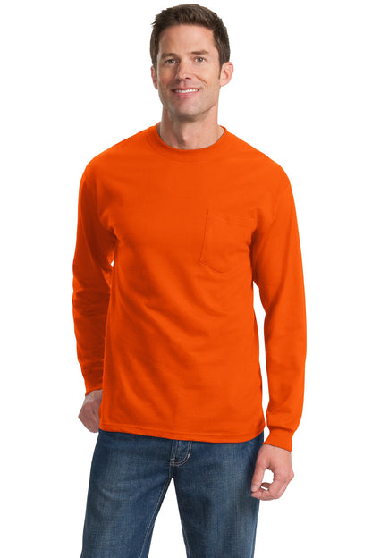 Port & Company Tall Long Sleeve Essential Pocket Tee. PC61LSPT Orange Tall