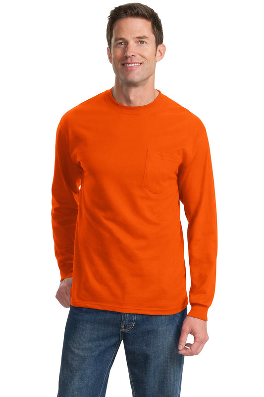 Port & Company Tall Long Sleeve Essential Pocket Tee. PC61LSPT Orange Tall