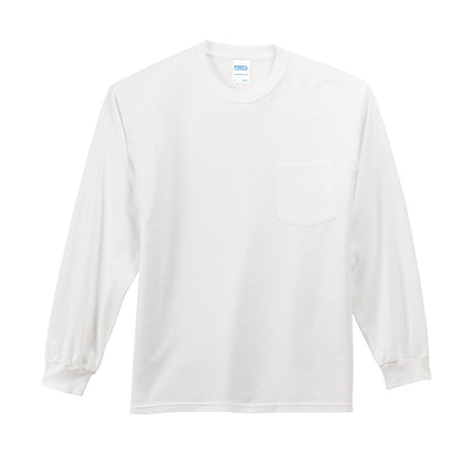 Port & Company Long Sleeve Essential Pocket Tee.  PC61LSP White