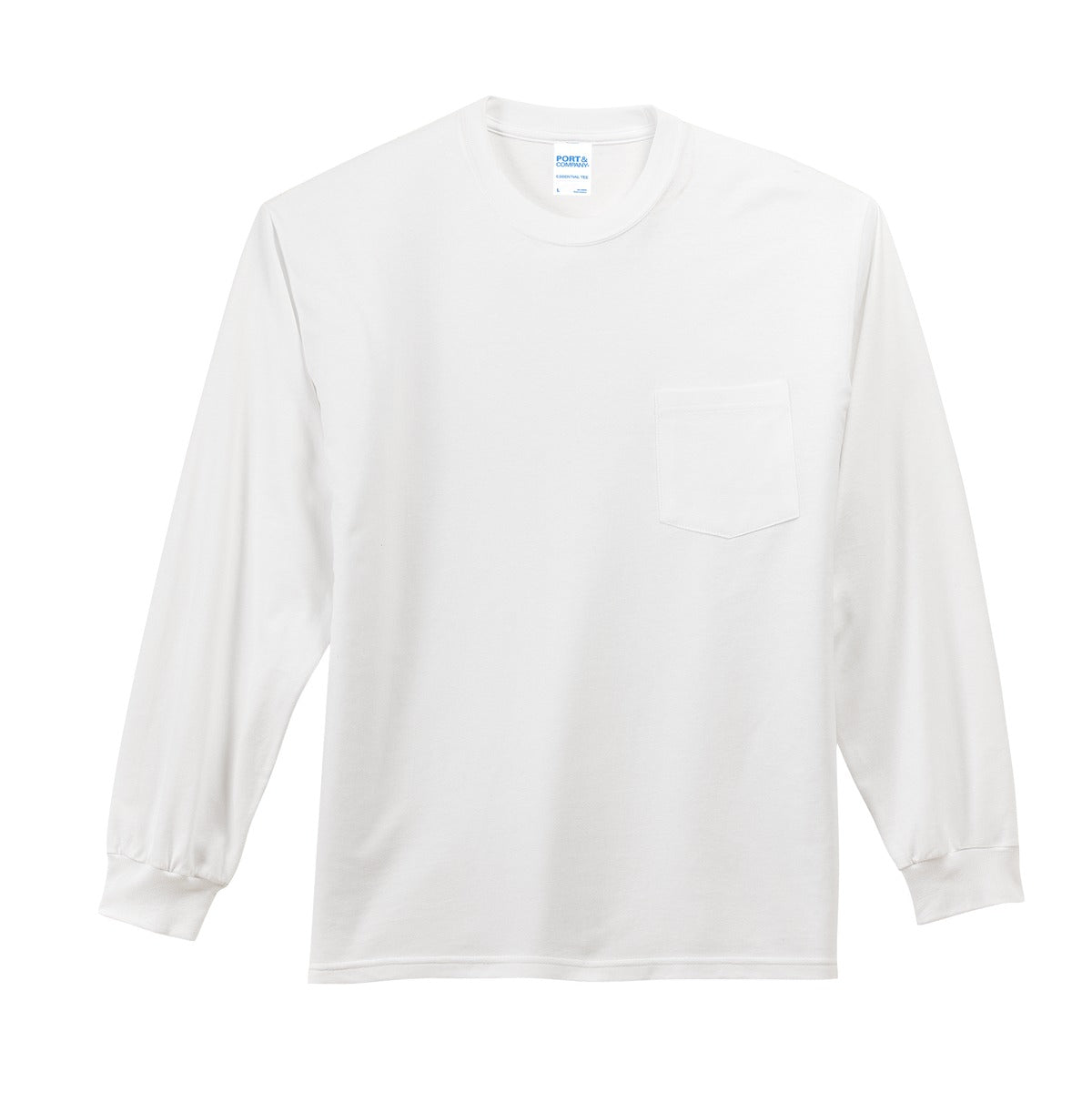 Port & Company Tall Long Sleeve Essential Pocket Tee. PC61LSPT White Tall