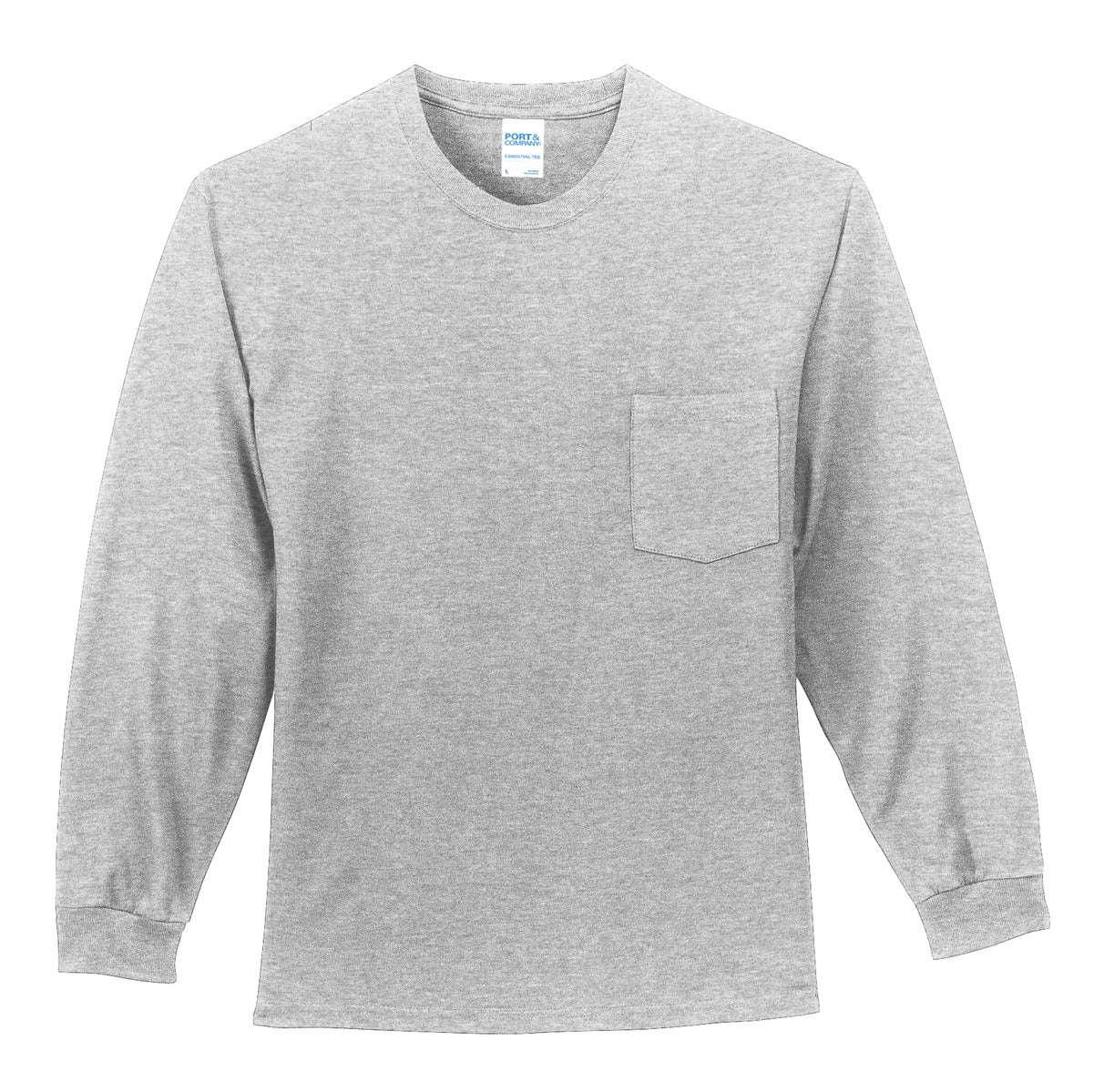 Port & Company Long Sleeve Essential Pocket Tee.  PC61LSP Ash