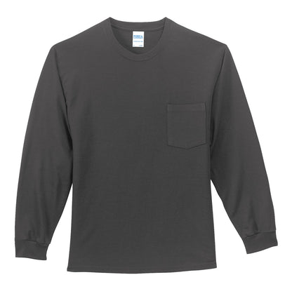 Port & Company Long Sleeve Essential Pocket Tee.  PC61LSP Charcoal