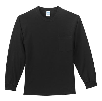 Port & Company Long Sleeve Essential Pocket Tee.  PC61LSP Jet Black