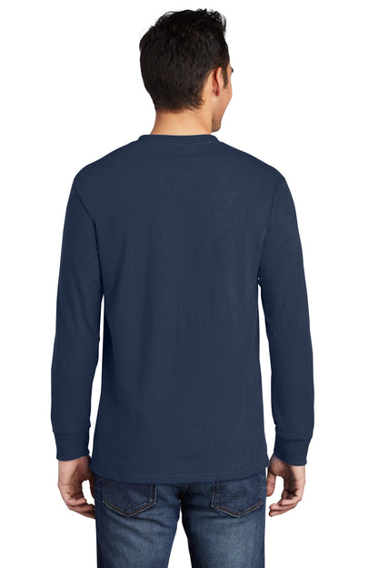 Port & Company Long Sleeve Essential Pocket Tee.  PC61LSP Navy