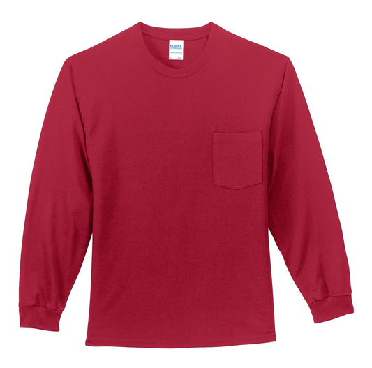 Port & Company Tall Long Sleeve Essential Pocket Tee. PC61LSPT Red Tall