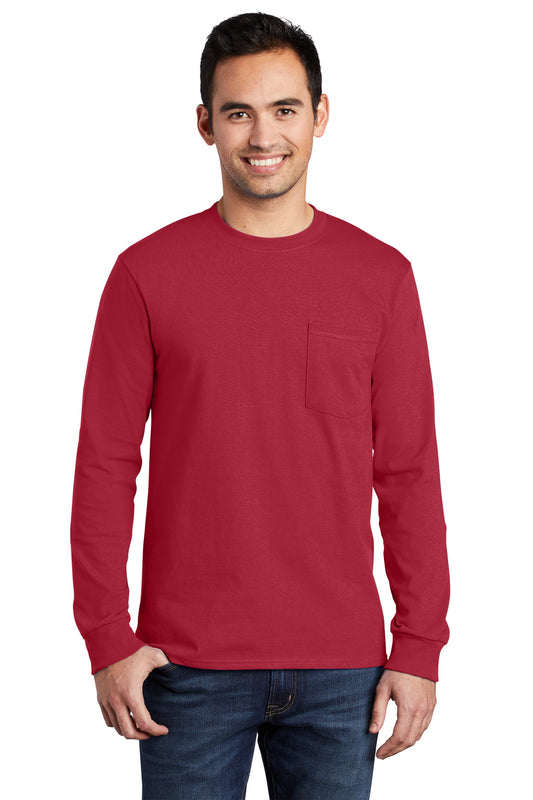 Port & Company Tall Long Sleeve Essential Pocket Tee. PC61LSPT Red Tall