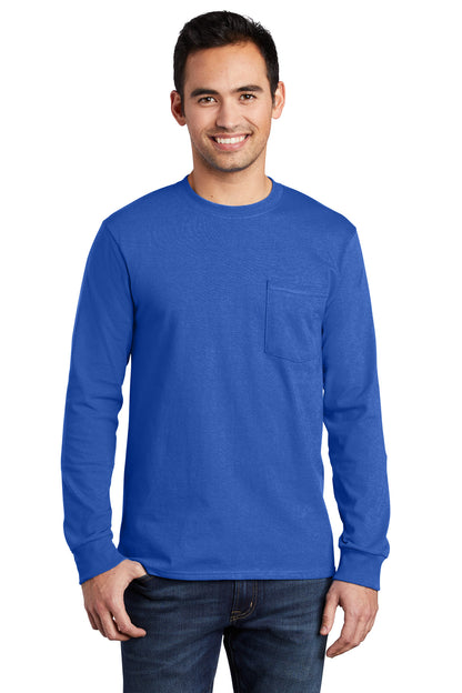 Port & Company Long Sleeve Essential Pocket Tee.  PC61LSP Royal