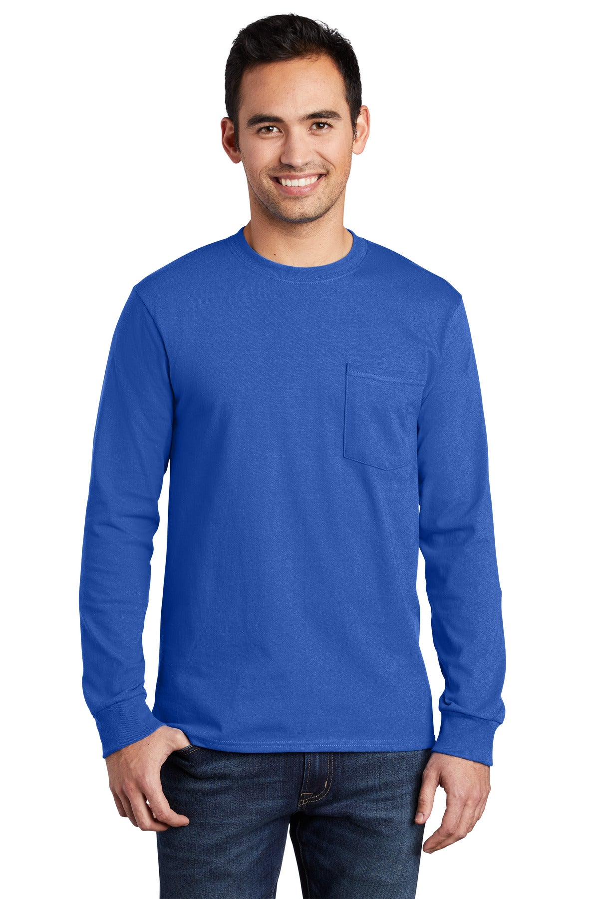Port & Company Tall Long Sleeve Essential Pocket Tee. PC61LSPT Royal Tall