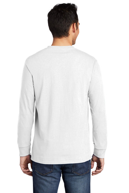 Port & Company Long Sleeve Essential Pocket Tee.  PC61LSP White