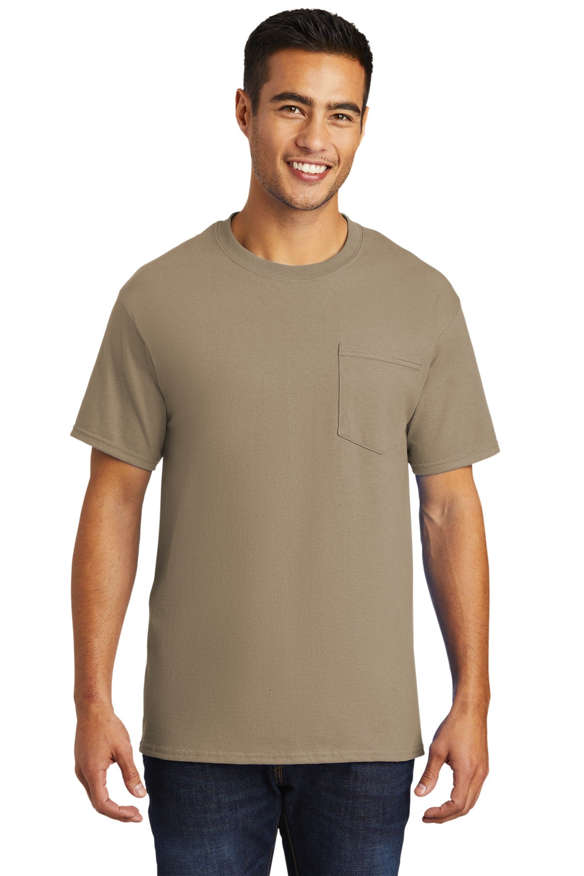 Port & Company Tall Essential Pocket Tee. PC61PT Sand Tall