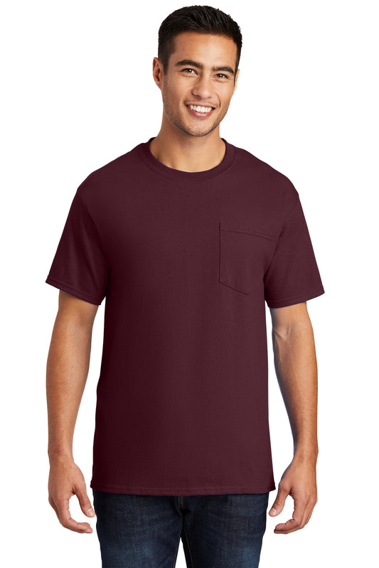 Port & Company Essential Pocket Tee. PC61P Athletic Maroon
