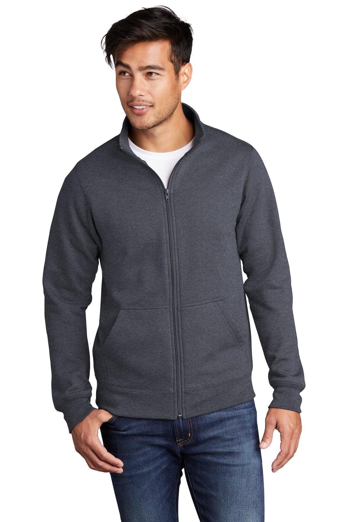 Port & Company  Core Fleece Cadet Full-Zip Sweatshirt PC78FZ Heather Navy