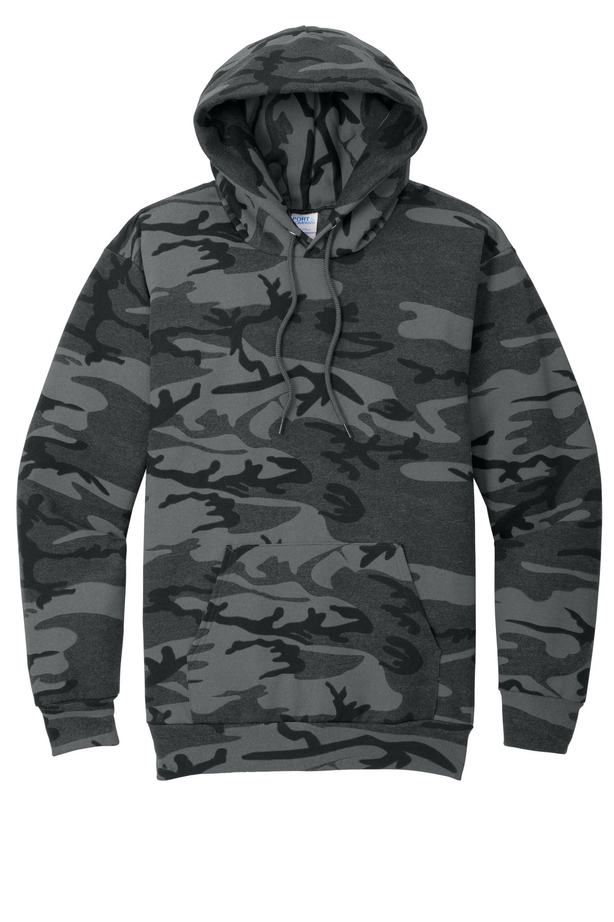 Port & Company Core Fleece Camo Pullover Hooded Sweatshirt. PC78HC Black Heather Camo