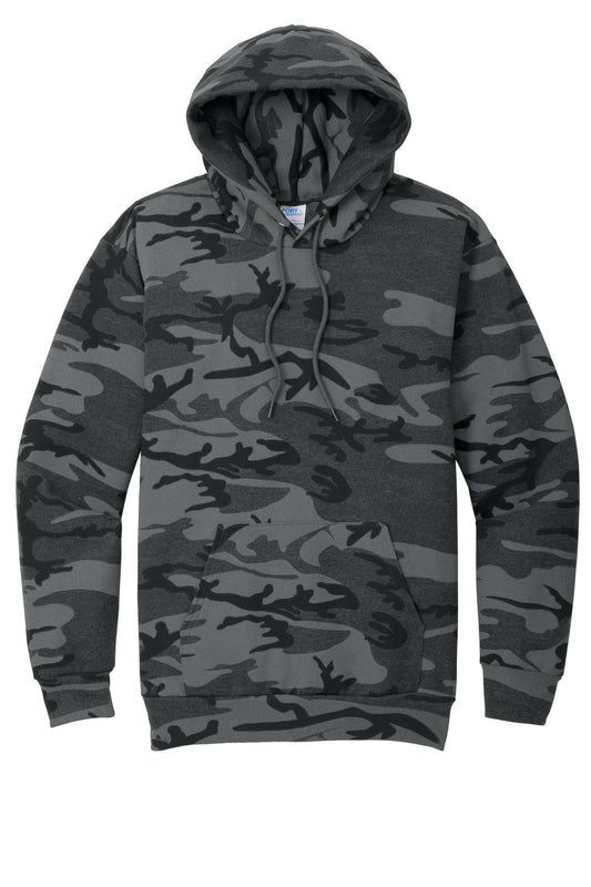 Port & Company Core Fleece Camo Pullover Hooded Sweatshirt. PC78HC Black Heather Camo
