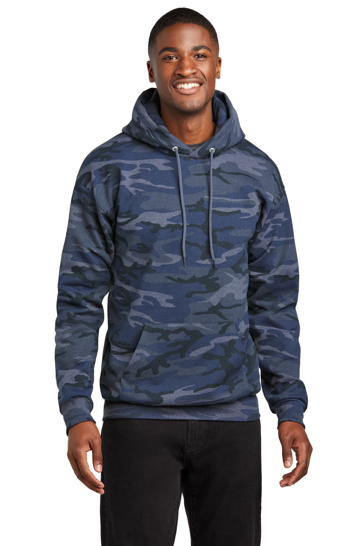Port & Company Core Fleece Camo Pullover Hooded Sweatshirt. PC78HC Heather Navy Camo