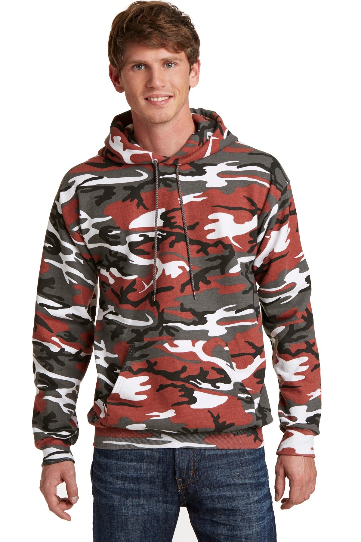 Port & Company Core Fleece Camo Pullover Hooded Sweatshirt. PC78HC Red Camo