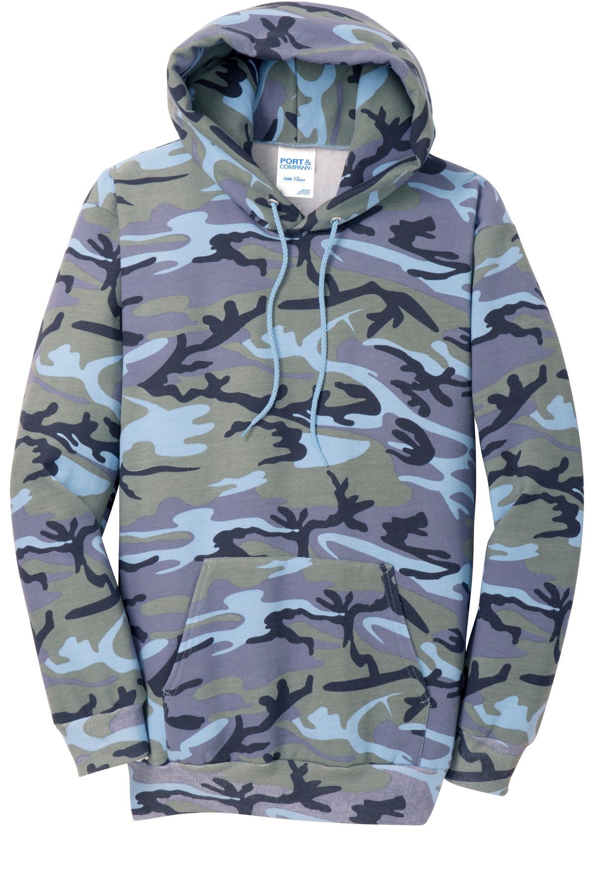 Port & Company Core Fleece Camo Pullover Hooded Sweatshirt. PC78HC Woodland Blue Camo