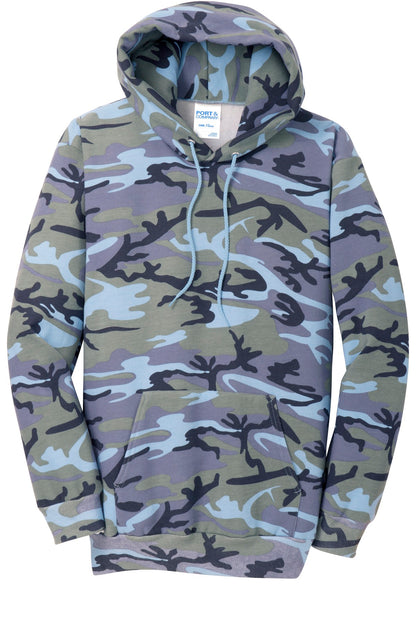 Port & Company Core Fleece Camo Pullover Hooded Sweatshirt. PC78HC Woodland Blue Camo