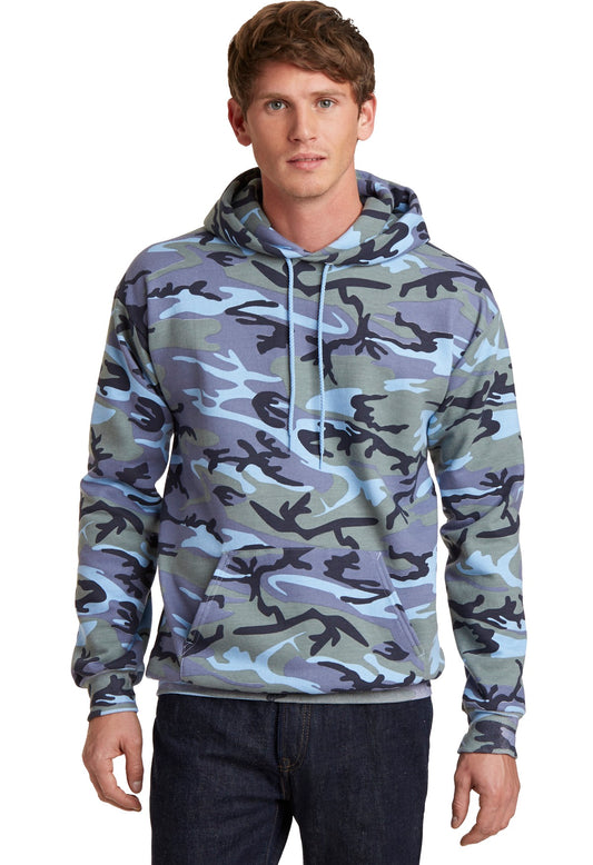 Port & Company Core Fleece Camo Pullover Hooded Sweatshirt. PC78HC Woodland Blue Camo