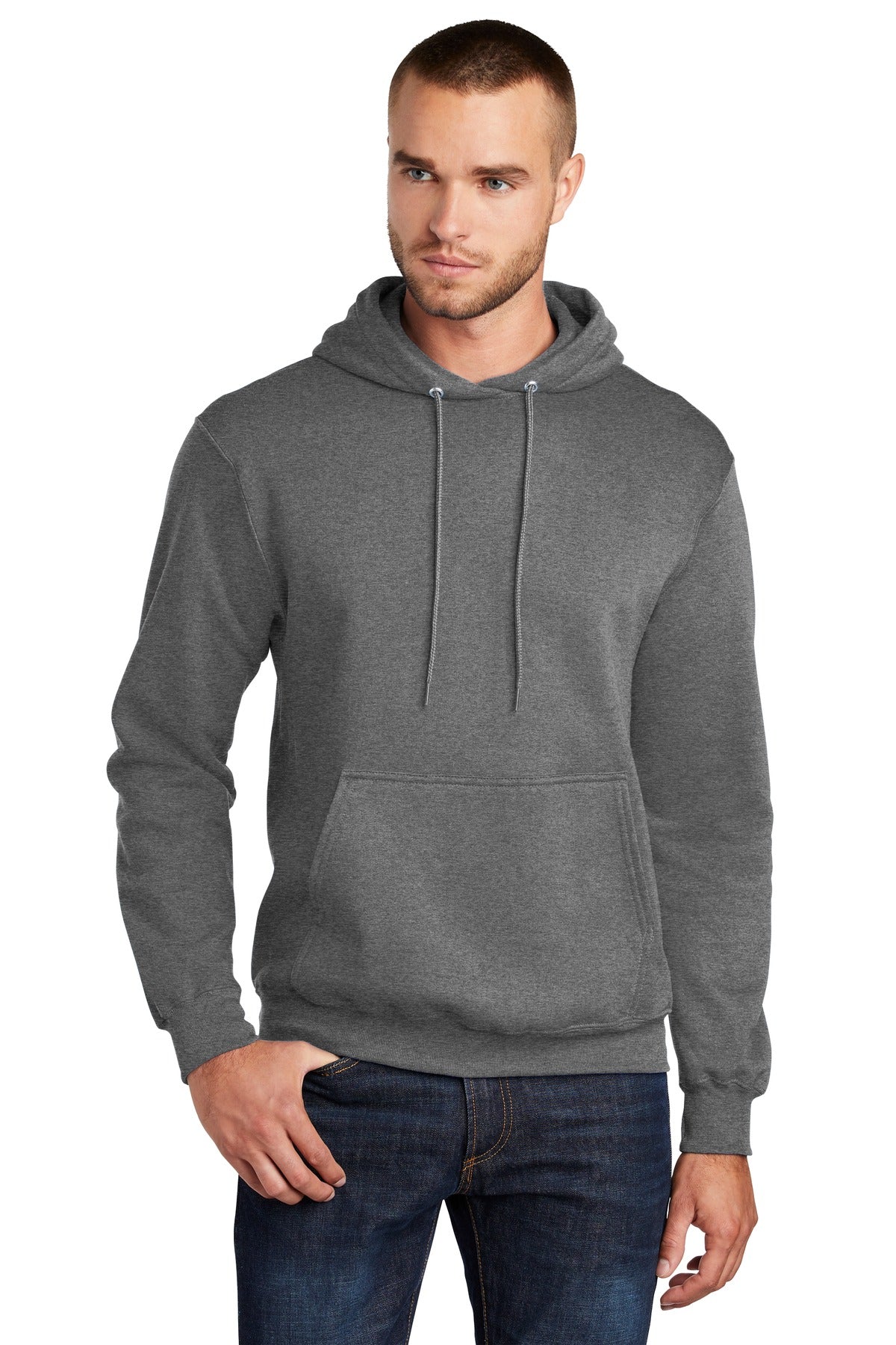 Port & Company Core Fleece Pullover Hooded Sweatshirt. PC78H Graphite Heather