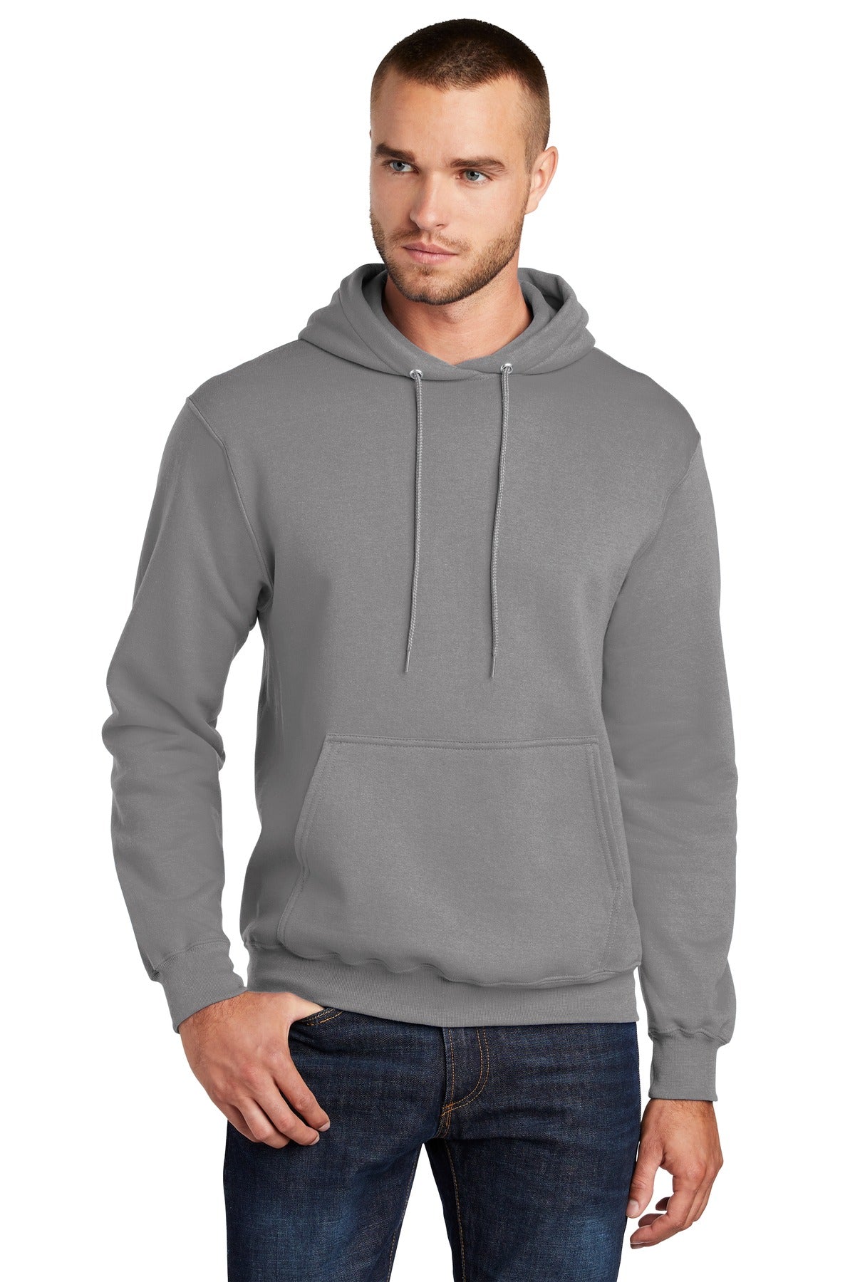 Port & Company Core Fleece Pullover Hooded Sweatshirt. PC78H Medium Grey