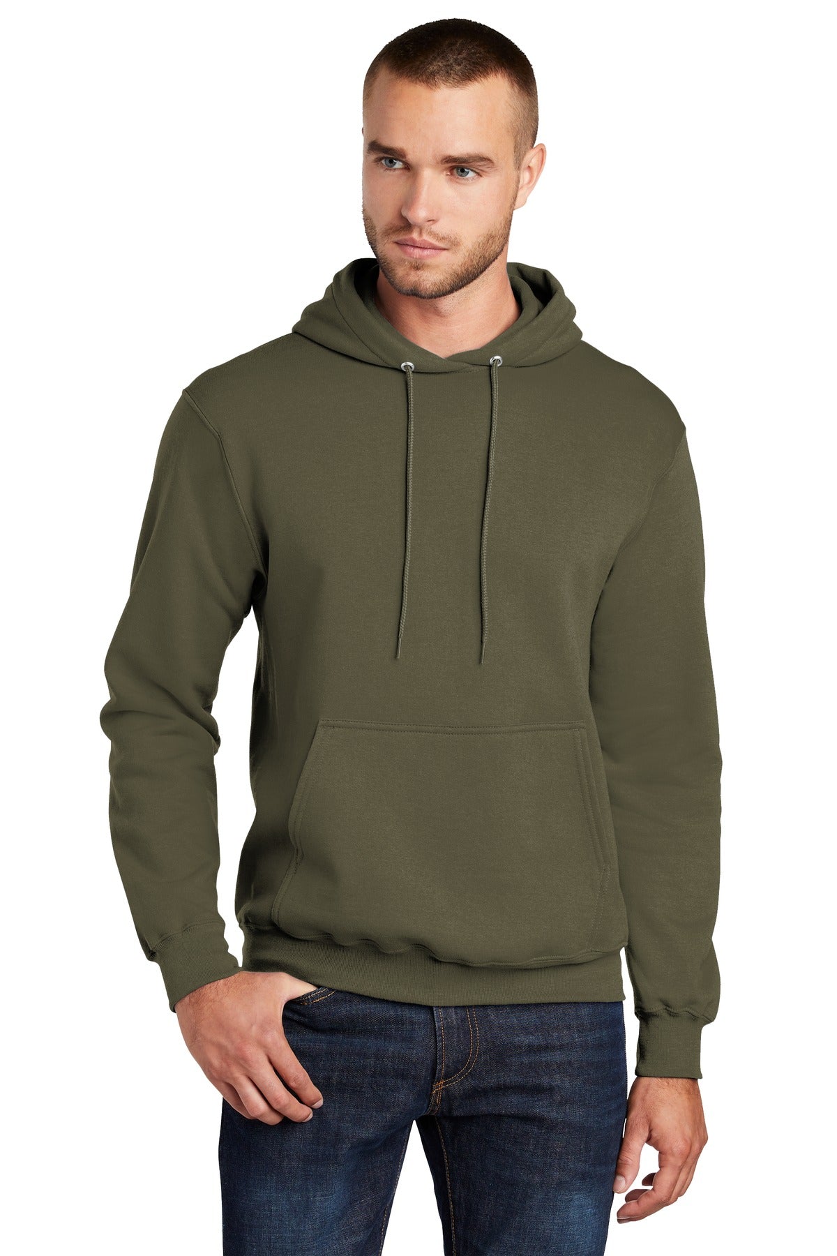 Port & Company Core Fleece Pullover Hooded Sweatshirt. PC78H Olive Drab Green