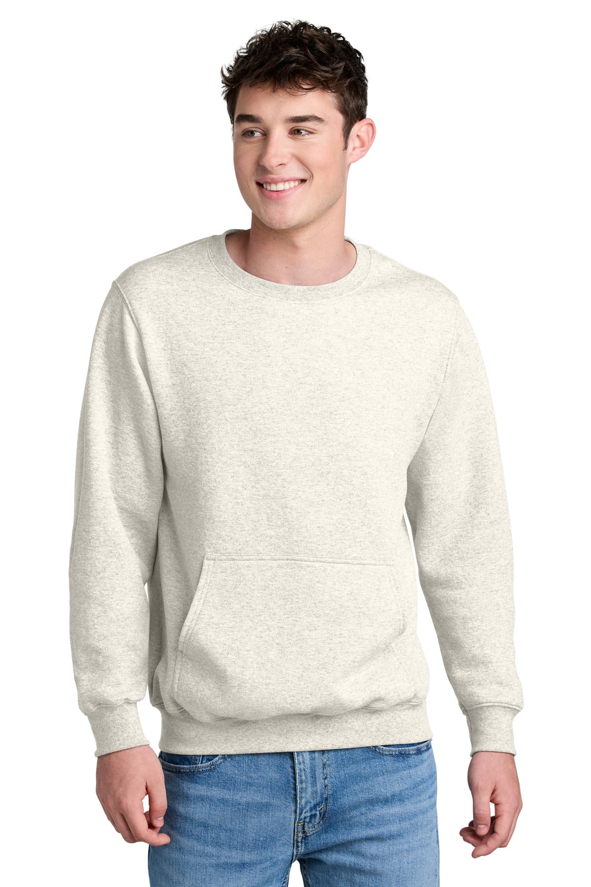 Port & Company Core Fleece Crewneck Pocket Sweatshirt PC78PKT Oatmeal Heather