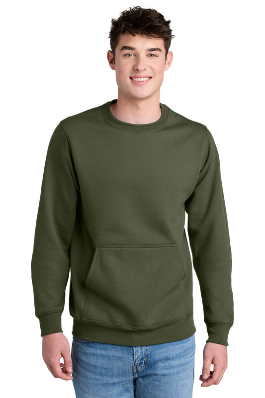 Port & Company Core Fleece Crewneck Pocket Sweatshirt PC78PKT Olive Drab Green