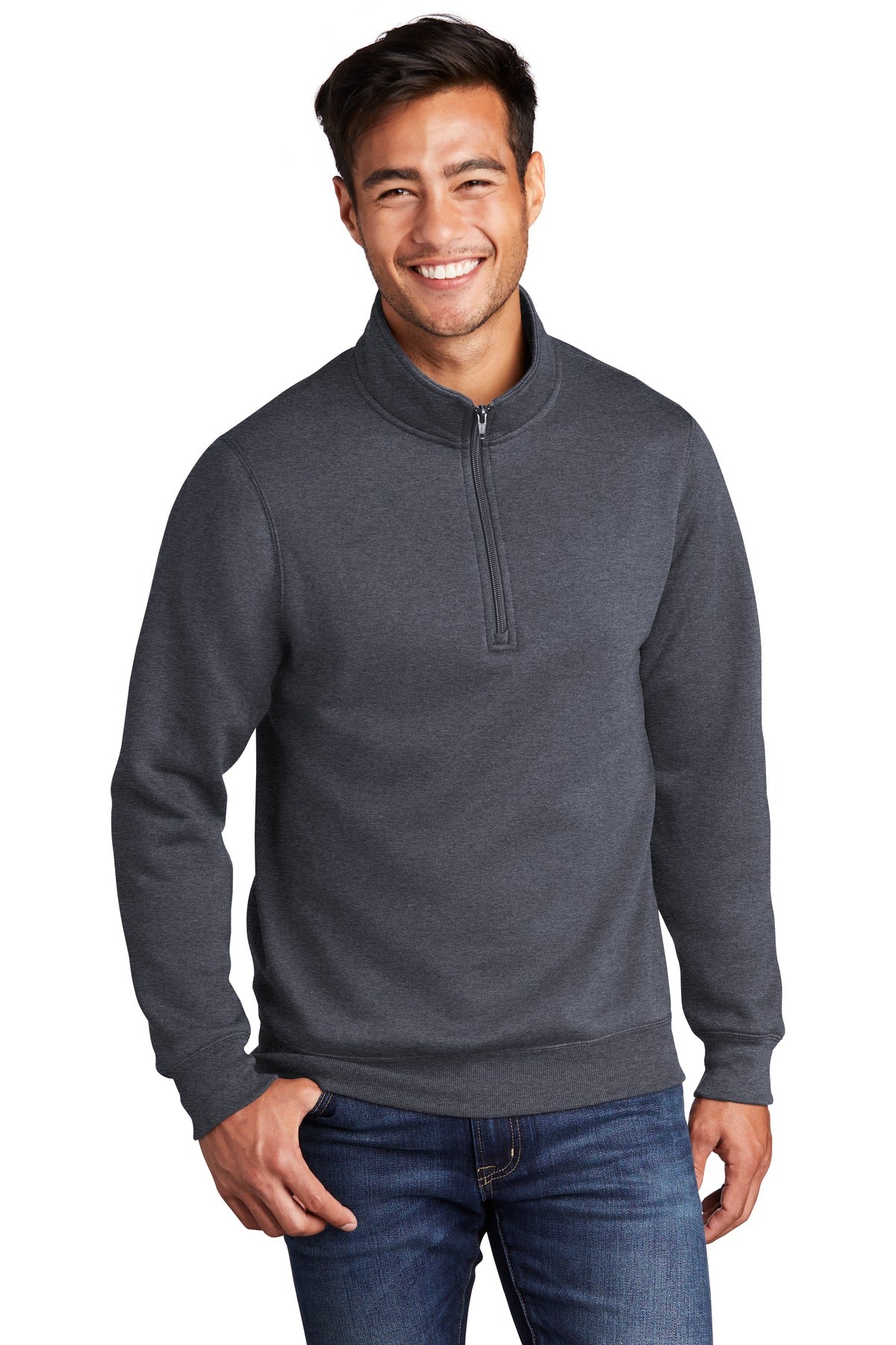 Port & Company  Core Fleece 1/4-Zip Pullover Sweatshirt PC78Q Heather Navy