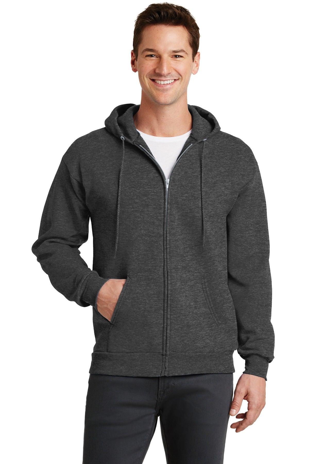 Port & Company Core Fleece Full-Zip Hooded Sweatshirt. PC78ZH Dark Heather Grey