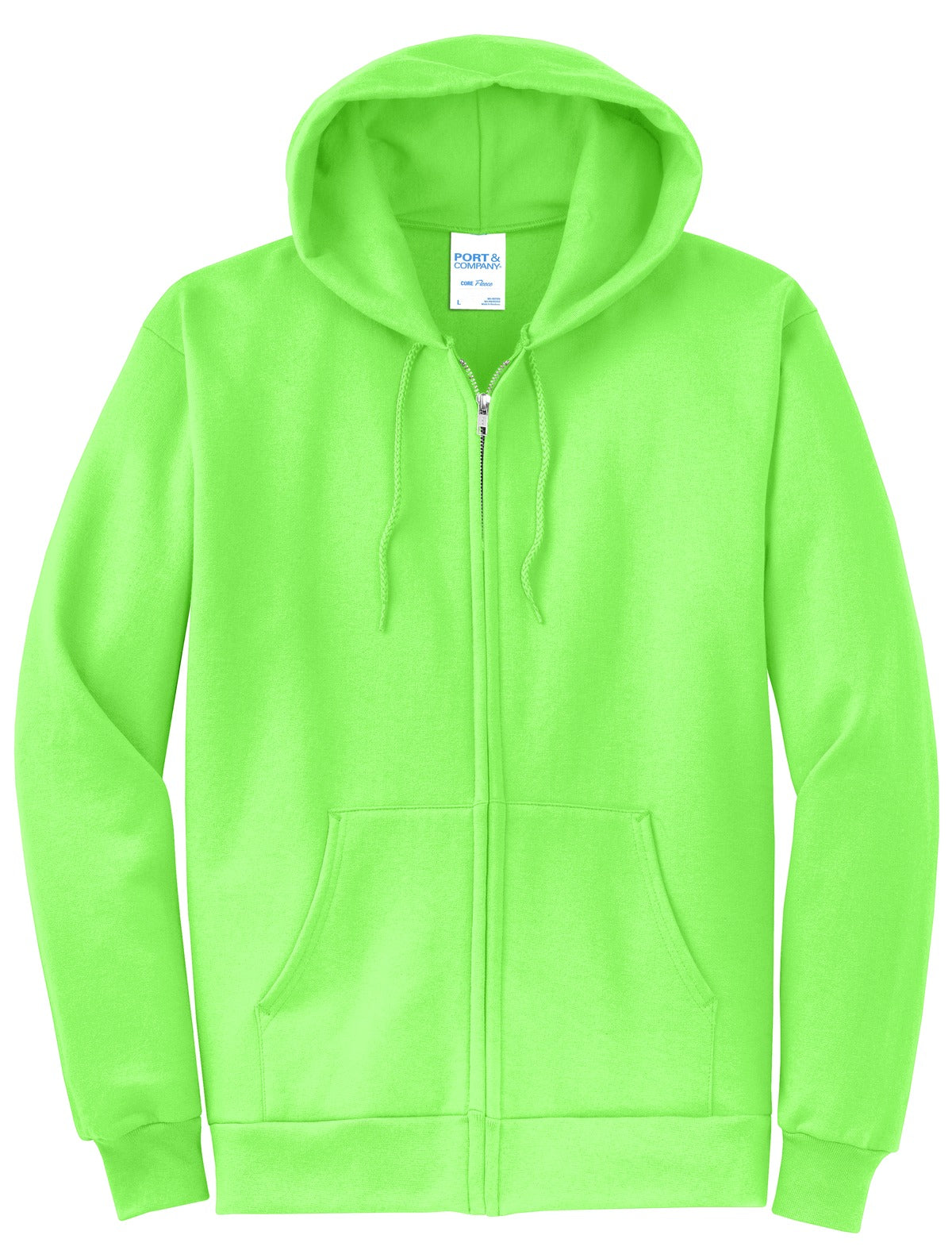 Port & Company Core Fleece Full-Zip Hooded Sweatshirt. PC78ZH Neon Green