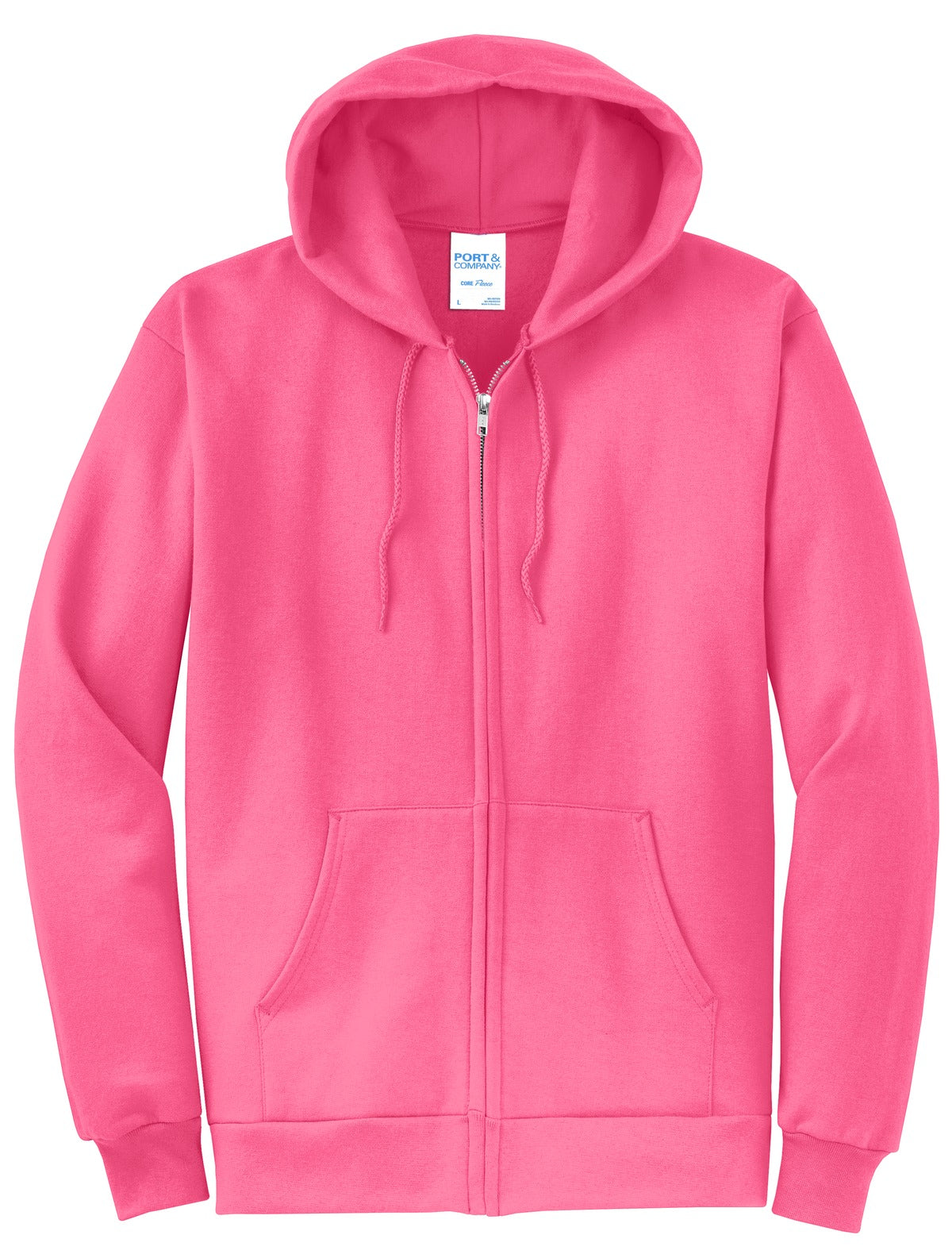 Port & Company Core Fleece Full-Zip Hooded Sweatshirt. PC78ZH Neon Pink