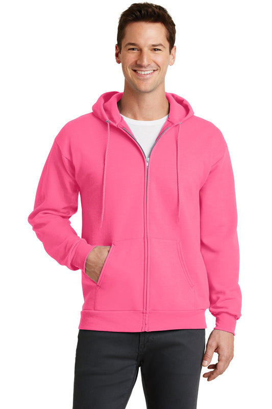 Port & Company Core Fleece Full-Zip Hooded Sweatshirt. PC78ZH Neon Pink